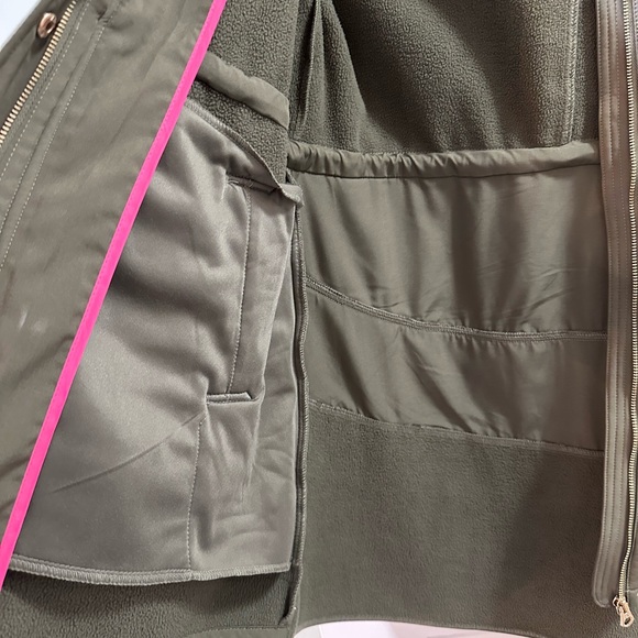 Jessica Simpson Water Resistant Softshell Long Hooded Raincoat with Ruffled Back - Picture 4 of 16